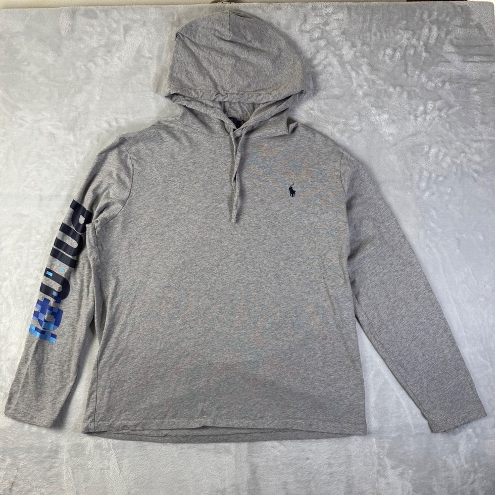 Polo Ralph Lauren Lightweight Hoodie Men's XL Grey Sleeve Spell Out Athletic